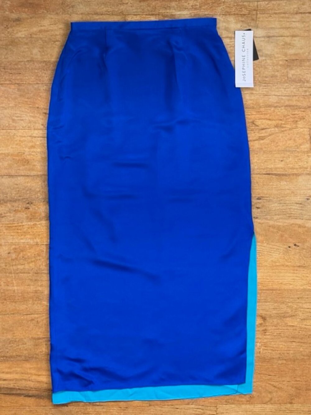 Vintage Silk Maxi Skirt Size Small (8) 27" Waist Sapphire & Aqua Blue Straight